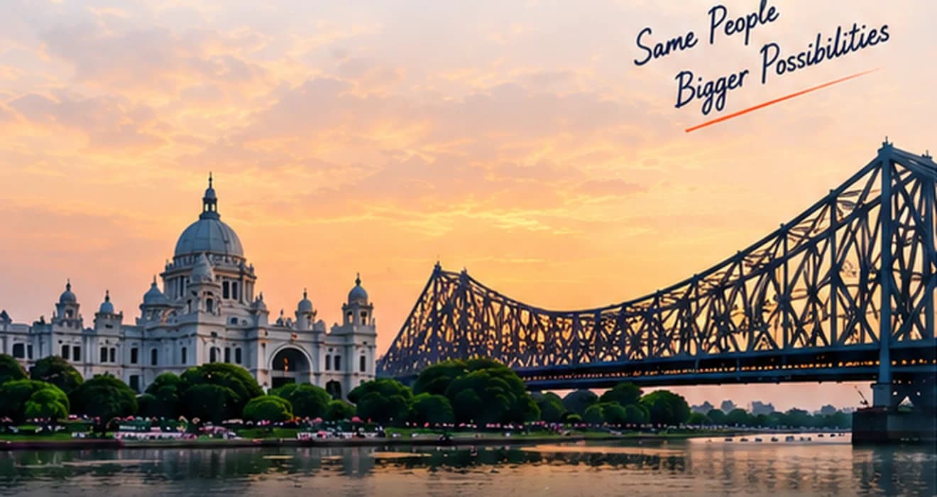 Howrah Bridge and Victoria Memorial at sunrise