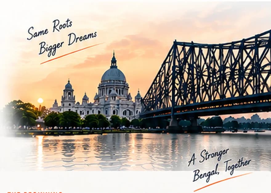 Victoria Memorial and Howrah Bridge at sunrise